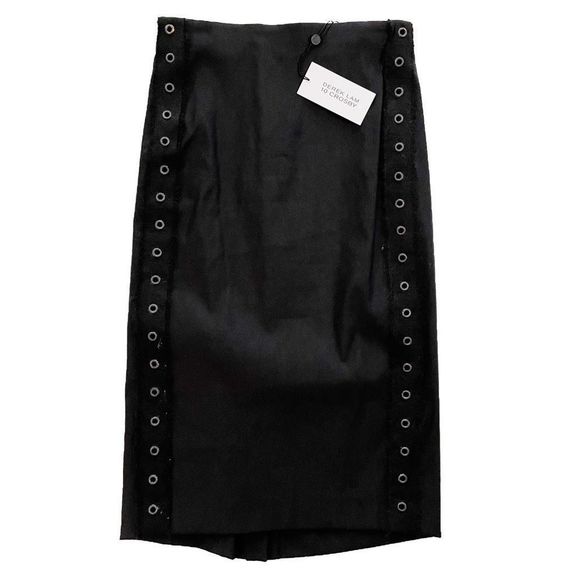 Derek Lam 10 Crosby Eyelet Belt Trim Pencil Skirt Black 4 NWT